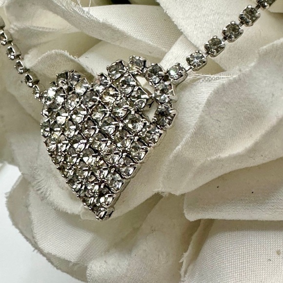 Vintage Rhinestone Heart Necklace and Chain - Picture 7 of 9
